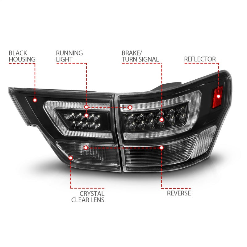 ANZO 11-13 Jeep Grand Cherokee LED Taillights w/ Lightbar Black Housing/Clear Lens 4pcs 311439