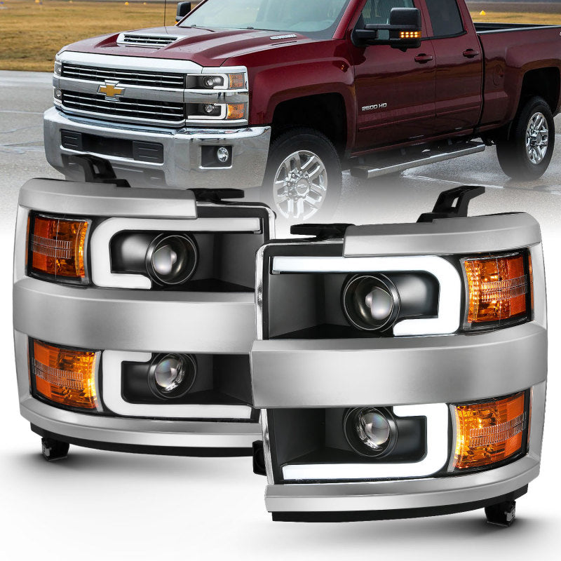 Anzo 2015-2016 Chevrolet Silverado Projector Headlights w/ Plank Style Desi