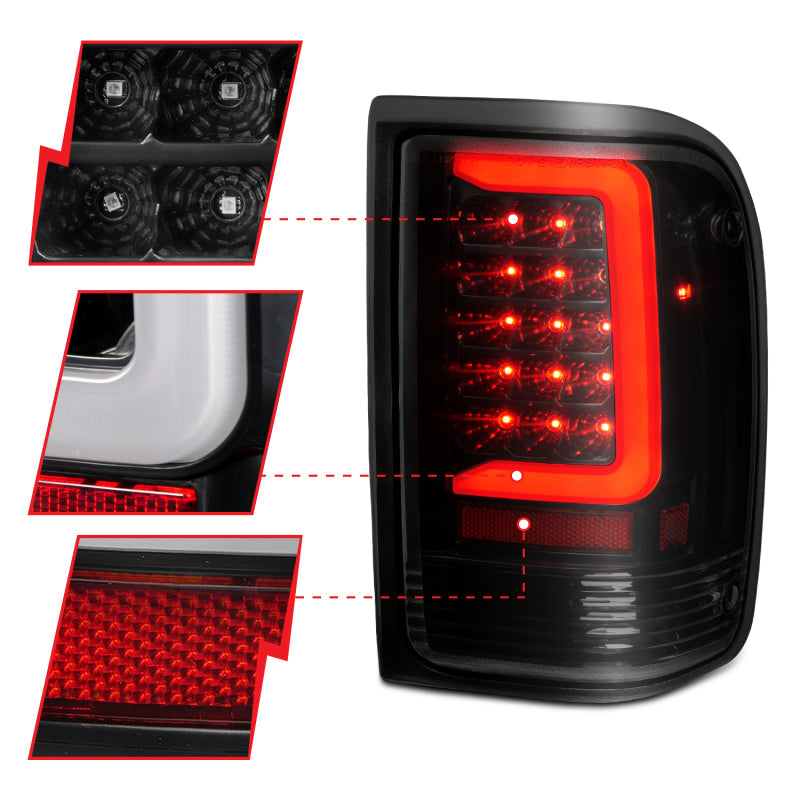 ANZO 1993-1997 Ford  Ranger LED Tail Lights w/ Light Bar Black Housing Clear Lens 311360