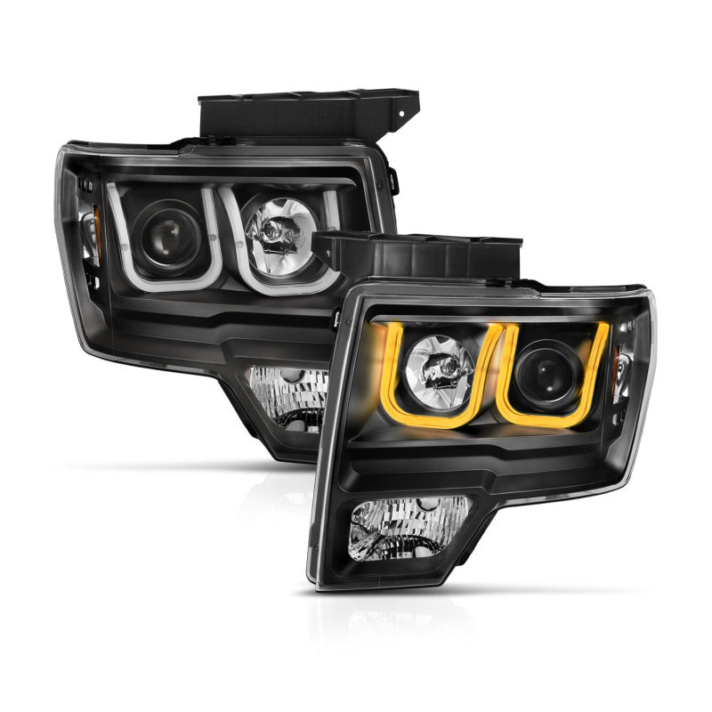 Anzo Ford F-150 09-14 Projector Switchback Headlights U-Bar Black W/ Amber