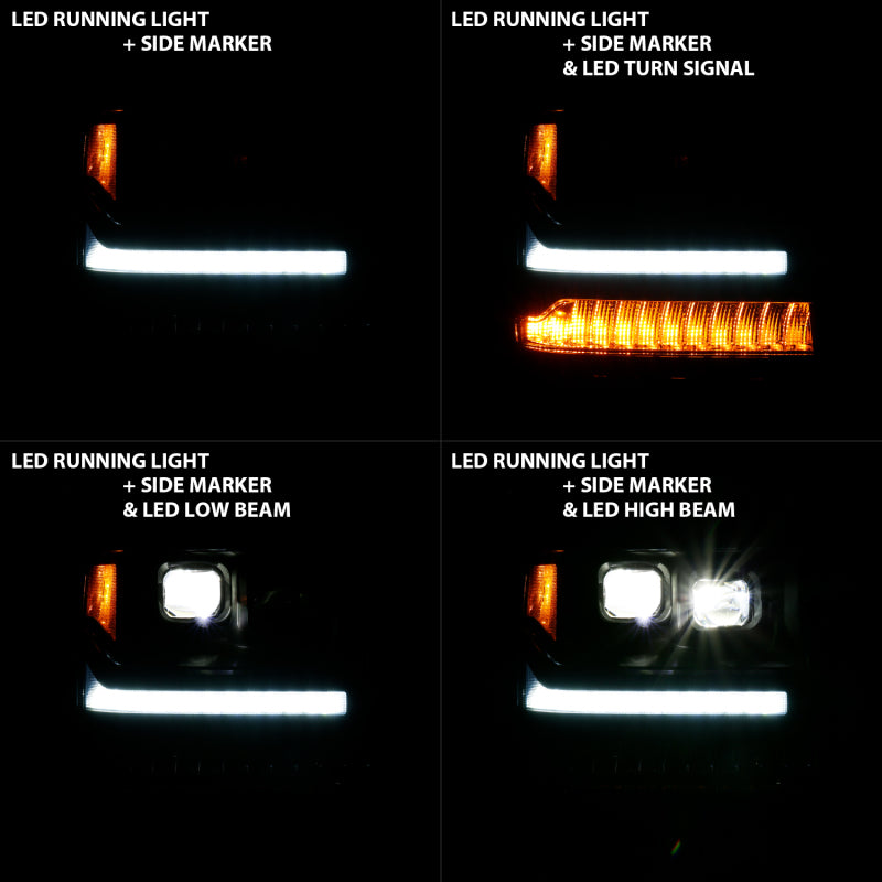 ANZO 16-18 Chevrolet Silverado 1500 LED Projector Headlights w/Plank Style Switchback Chrome w/Amber 111421