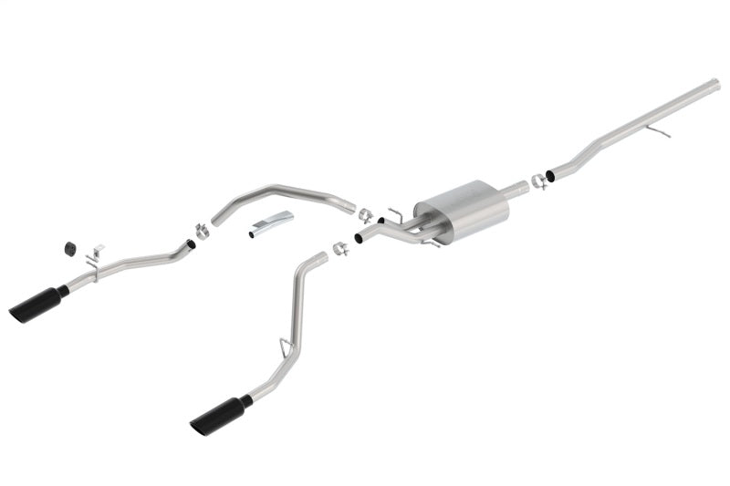 Borla 14 Sierra 1500 C/B S-Type Exh/2.75in Into Dual 2.25in Out 4in Split Rear Exit-Black Chrome 140536BC