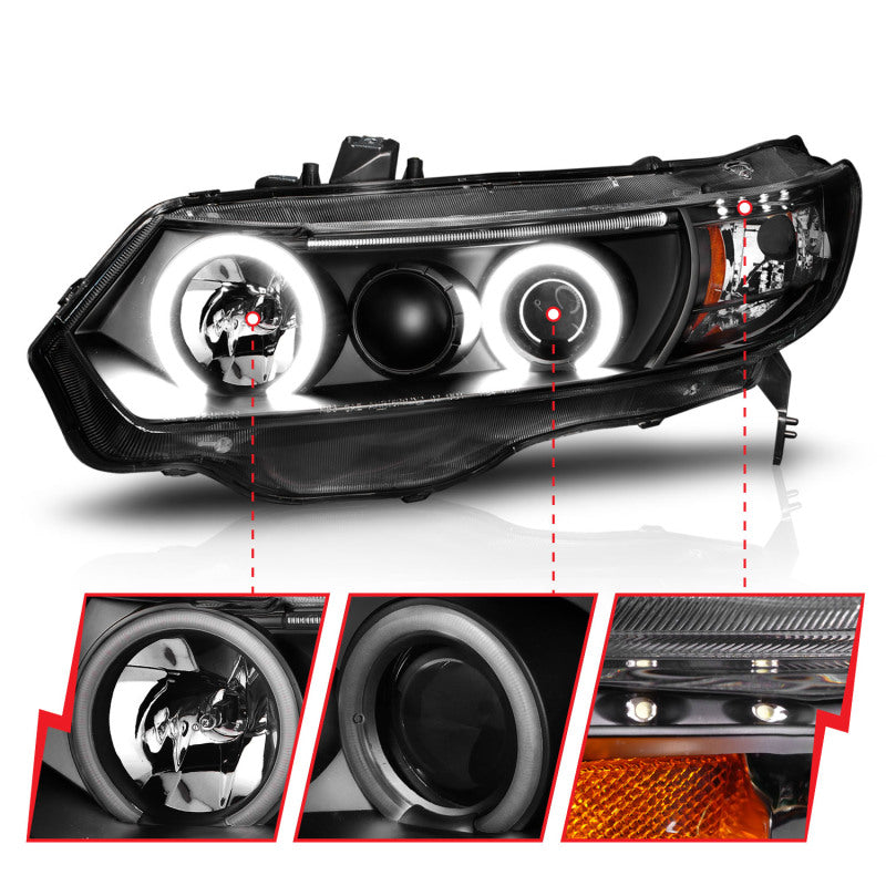 Anzo 2006-2011 Honda Civic Projector Headlights w/ Halo Black (CCFL)