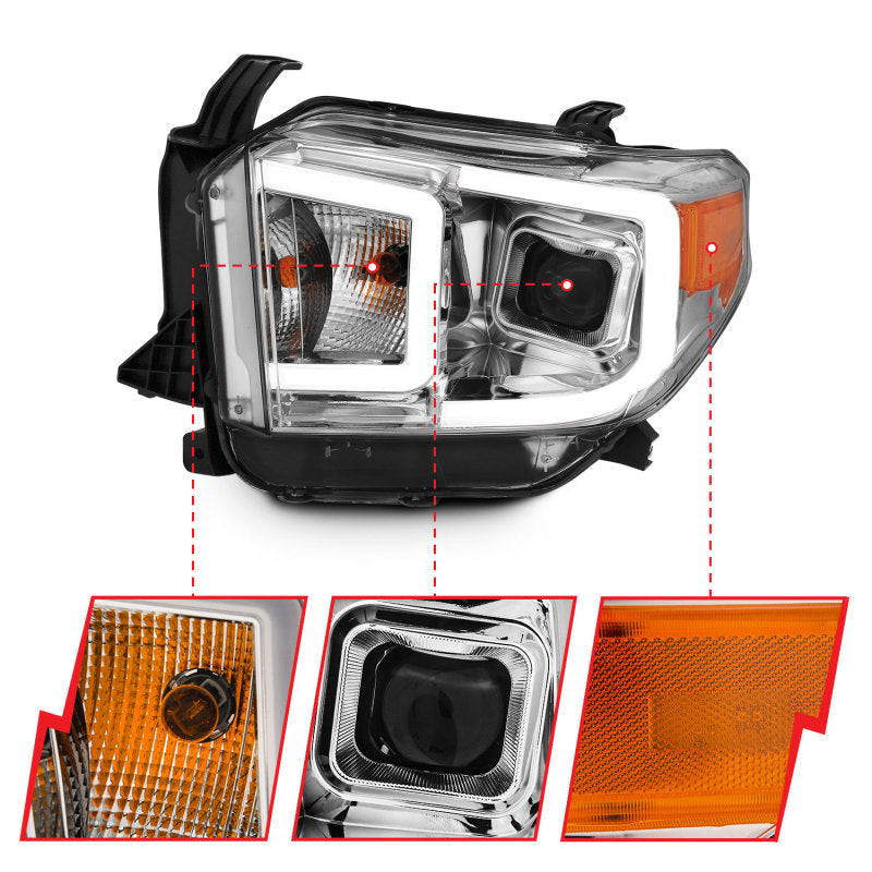 ANZO 14-17 Toyota Tundra Plank Style Projector Headlights Chrome w/ Amber 111415