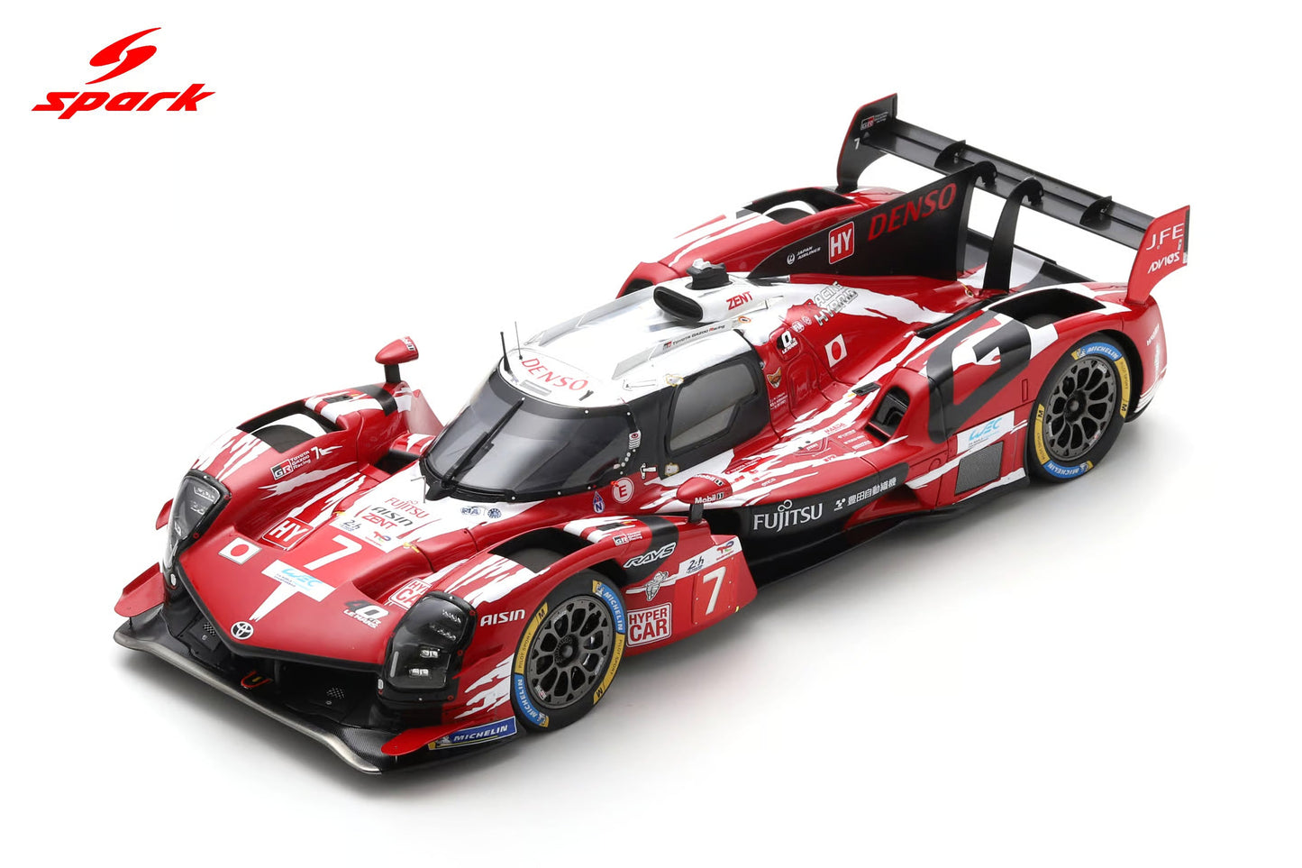 Spark Model Toyota GR010 Hybrid LMDh Team Toyota Gazoo Racing #7 WEC 24hrs Le Mans 2025 Red 1:18 WITH DISPLAY