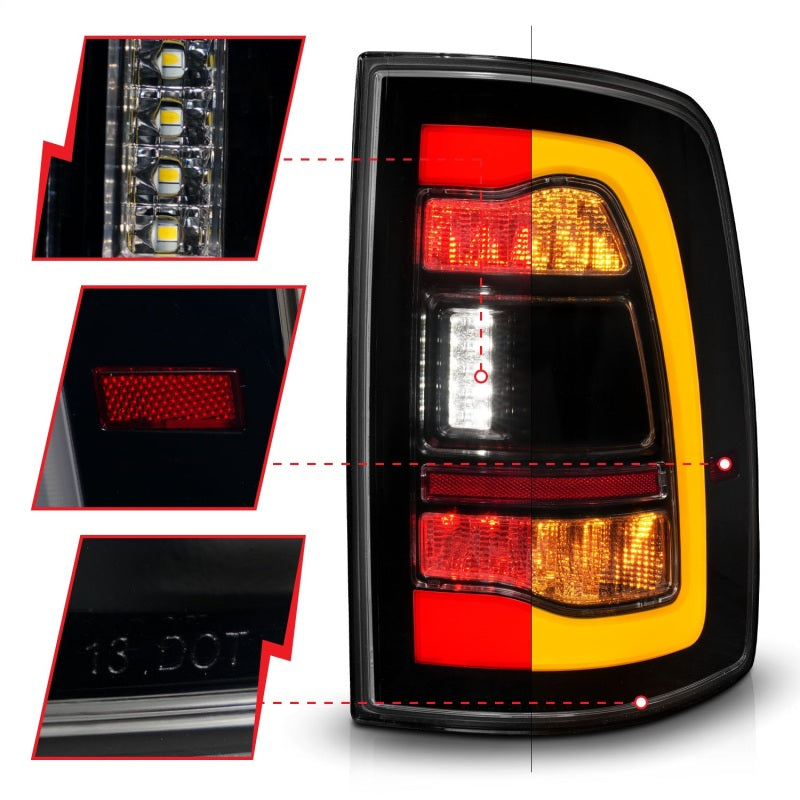 ANZO 09-18 Dodge Ram 1500 Sequential LED Taillights Smoke Black w/Switchback Amber Signal 311472