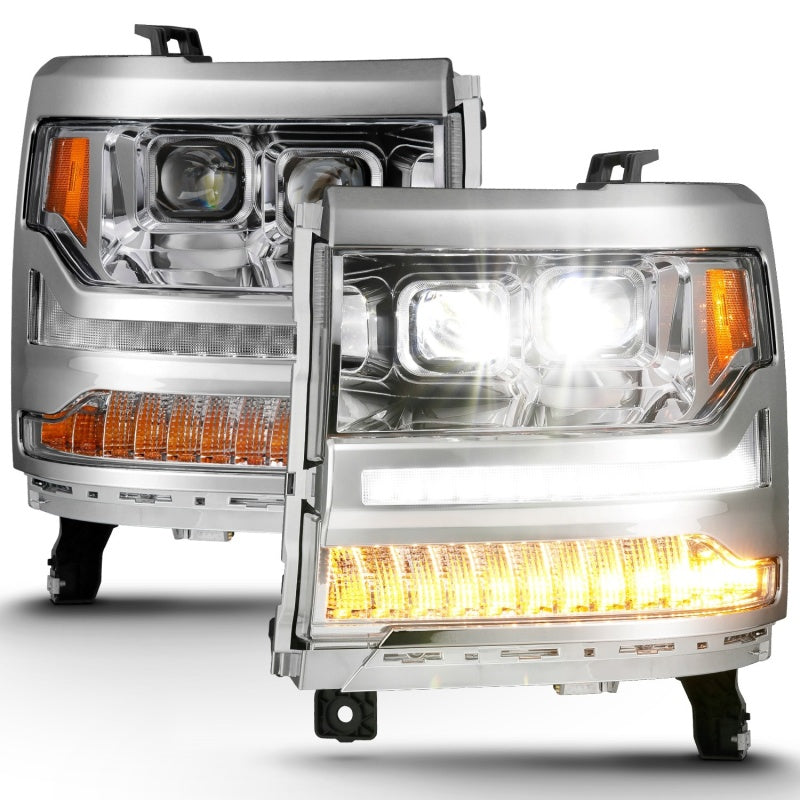 ANZO 16-18 Chevrolet Silverado 1500 LED Projector Headlights w/Plank Style Switchback Chrome w/Amber 111421