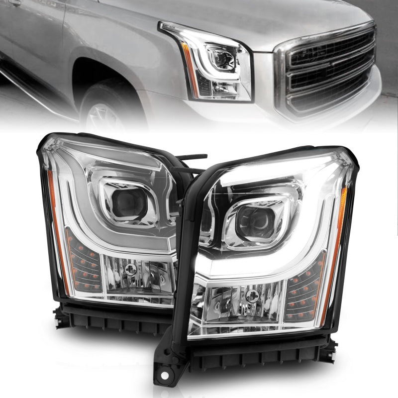 ANZO 2015-2017 GMC Yukon XL Projector Headlights W Lightbar - Chrome/Amber 111536