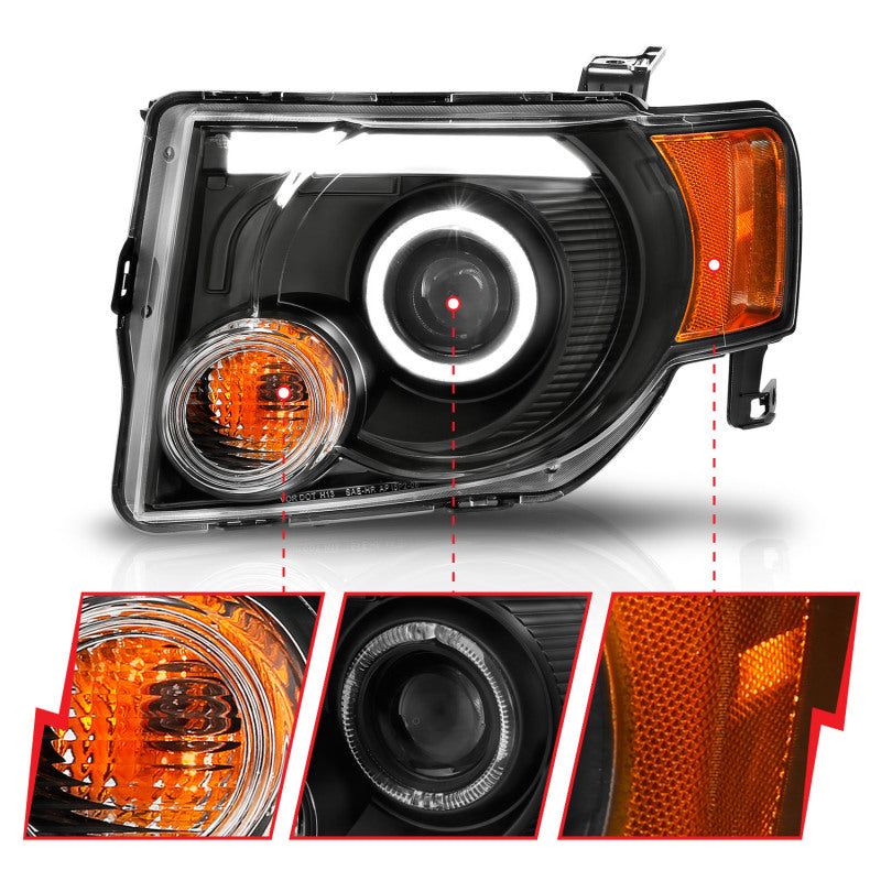 Anzo 2008-2012 Ford Escape Projector Headlights w/ Halo Black
