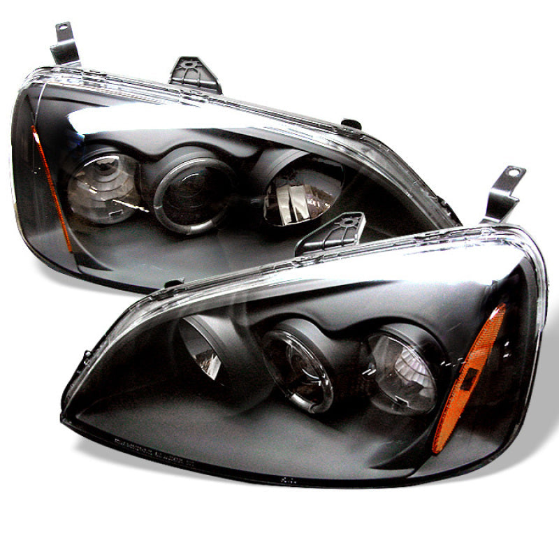 Spyder Honda Civic 01-03 2/4DR Projector Headlights - LED Halo Amber Reflector Blk PRO-YD-HC01-AM-BK 5010759