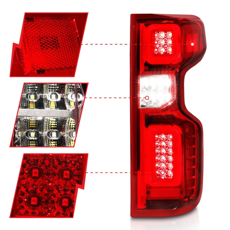 ANZO 19-21 Chevy Silverado Full LED Tailights Chrome Housing Red/Clear Lens G2 (w/C Light Bars) 311416