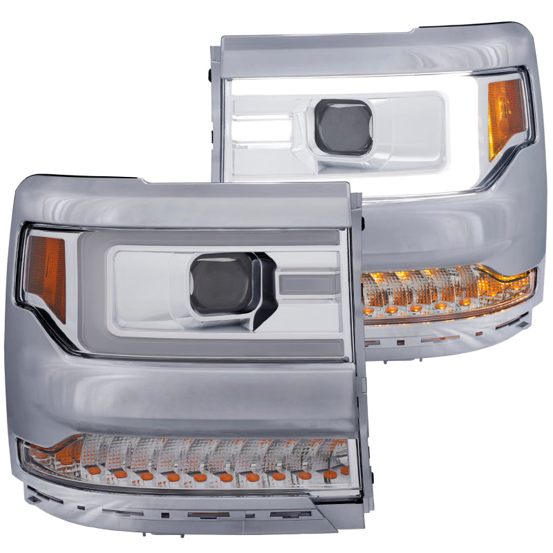 Anzo Chevy Silverado 1500 16+ Projector Plank Style Headlight Chrome Amber