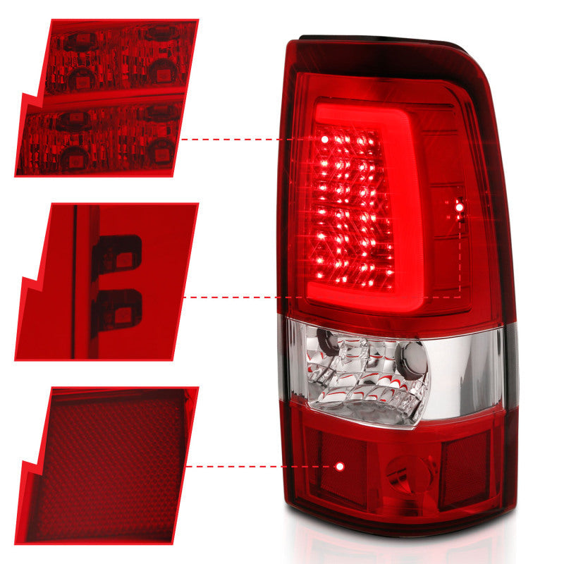 ANZO 1999-2002 Chevy Silverado 1500 LED Taillights Plank Style Chrome With Red/Clear Lens 311332