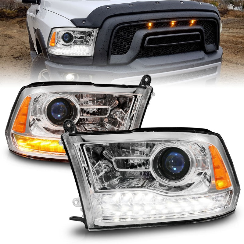 ANZO 09-18 Dodge Ram 1500/2500/3500 LED Plank Style Headlights Switchback + Sequential - Chrome 111610