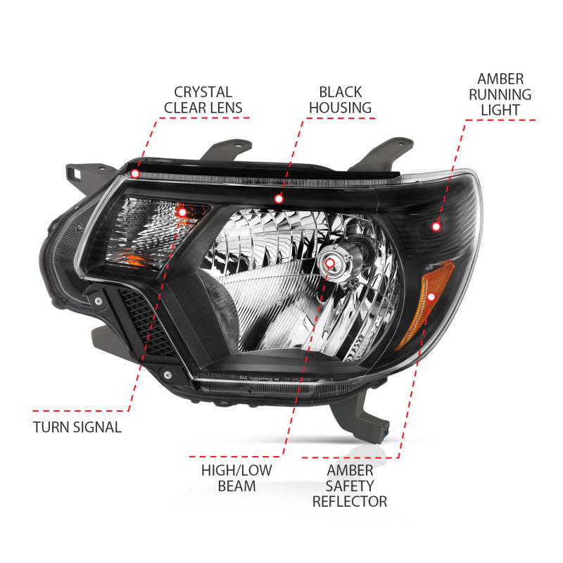 Anzo  2012-2015 Toyota Tacoma Crystal Headlights Black