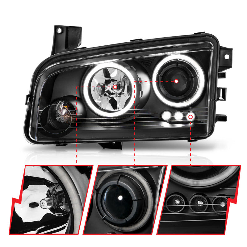 Anzo 2006-2010 Dodge Charger Projector Headlights w/ Halo Chrome (CCFL)
