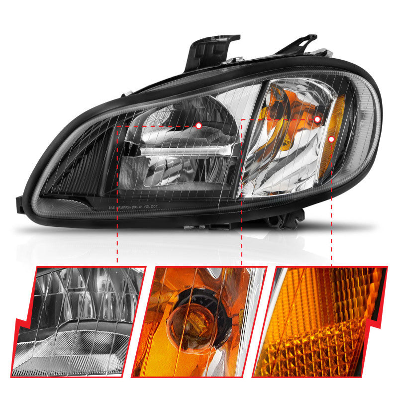 ANZO 2002-2014 Freightliner M2 LED Crystal Headlights Black Housing w/ Clear Lens (Pair) 131030
