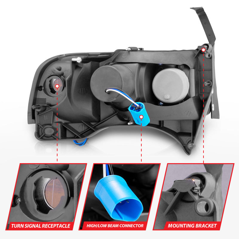Anzo 1994-2001 Dodge Ram Crystal Headlights Black w/ LED