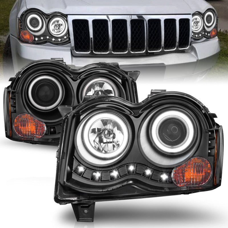 Anzo 2008-2010 Jeep Grand Cherokee Projector Headlights w/ Halo Black CCFL