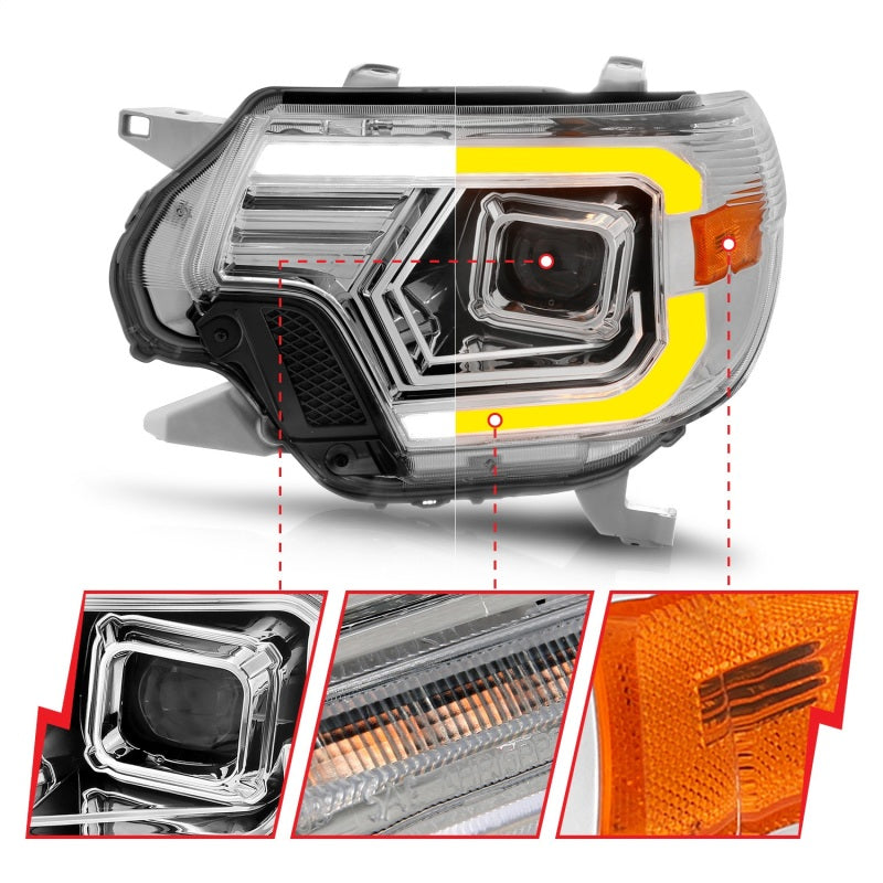 ANZO 12-15 Toyota Tacoma Projector Headlights - w/ Light Bar Switchback Chrome Housing 111557