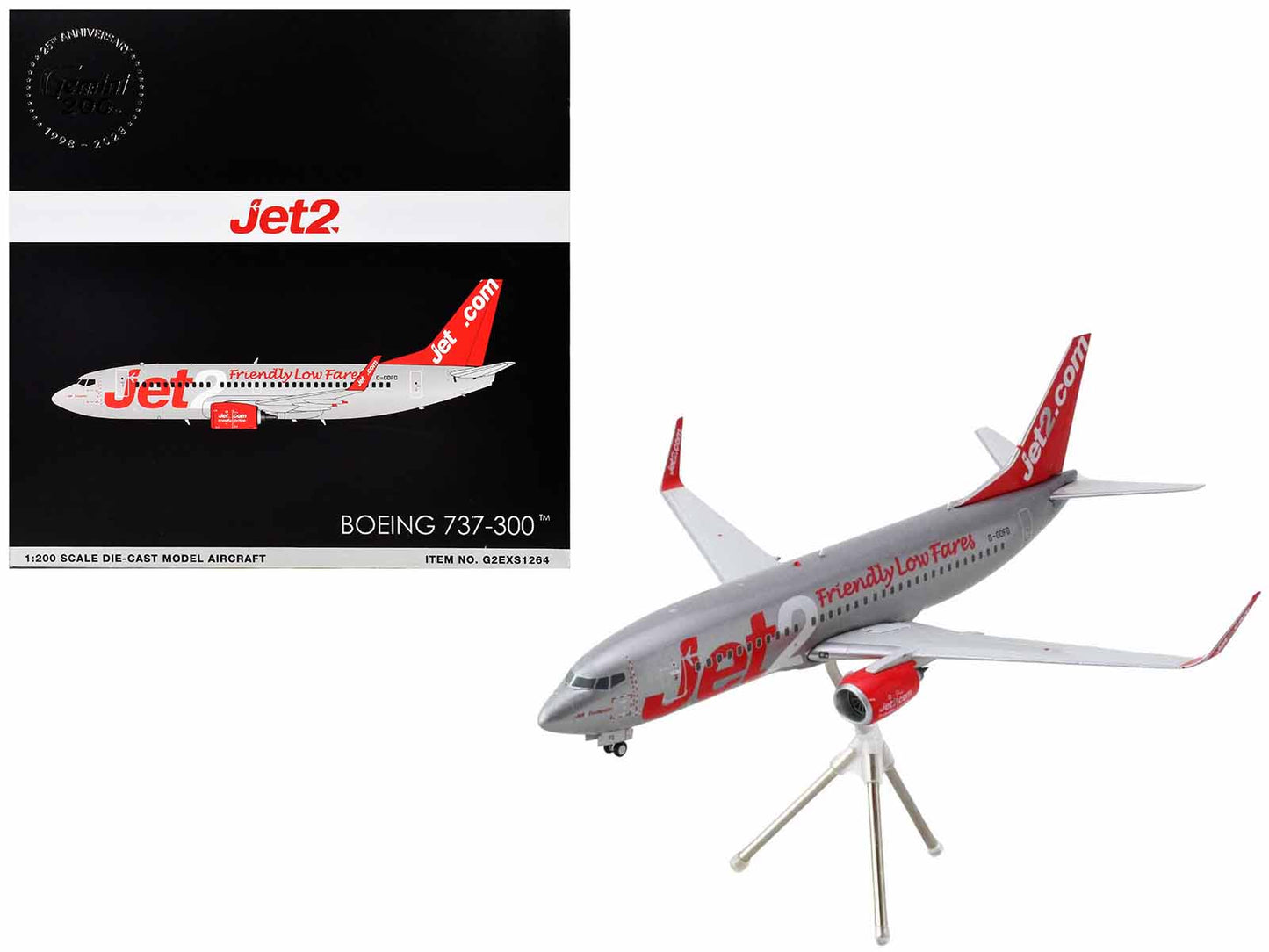 Boeing 737-300 Commercial Aircraft "Jet2" (G-GDFG) Gray Metallic with Red Tail "Gemini 200" Series 1/200 Diecast Model Airplane by GeminiJets  free shipping USA