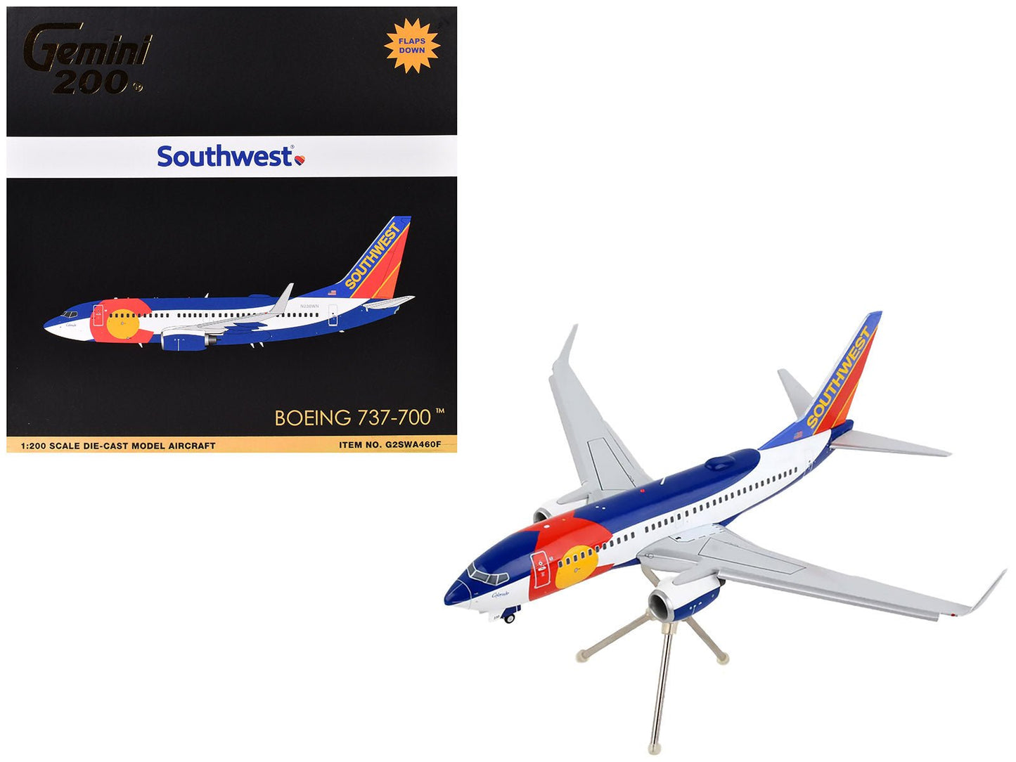 Boeing 737-700 Commercial Aircraft with Flaps Down Configuration "Southwest Airlines - Colorado One" (N230WN) White and Blue "Gemini 200" Series 1/200 Diecast Model Airplane by GeminiJets  free shipping USA