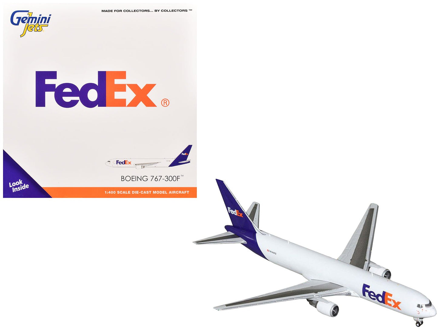 Boeing 767-300F Commercial Aircraft "FedEx (Federal Express)" (N144FE) White with Purple Tail 1/400 Diecast Model Airplane by GeminiJets  free shipping USA
