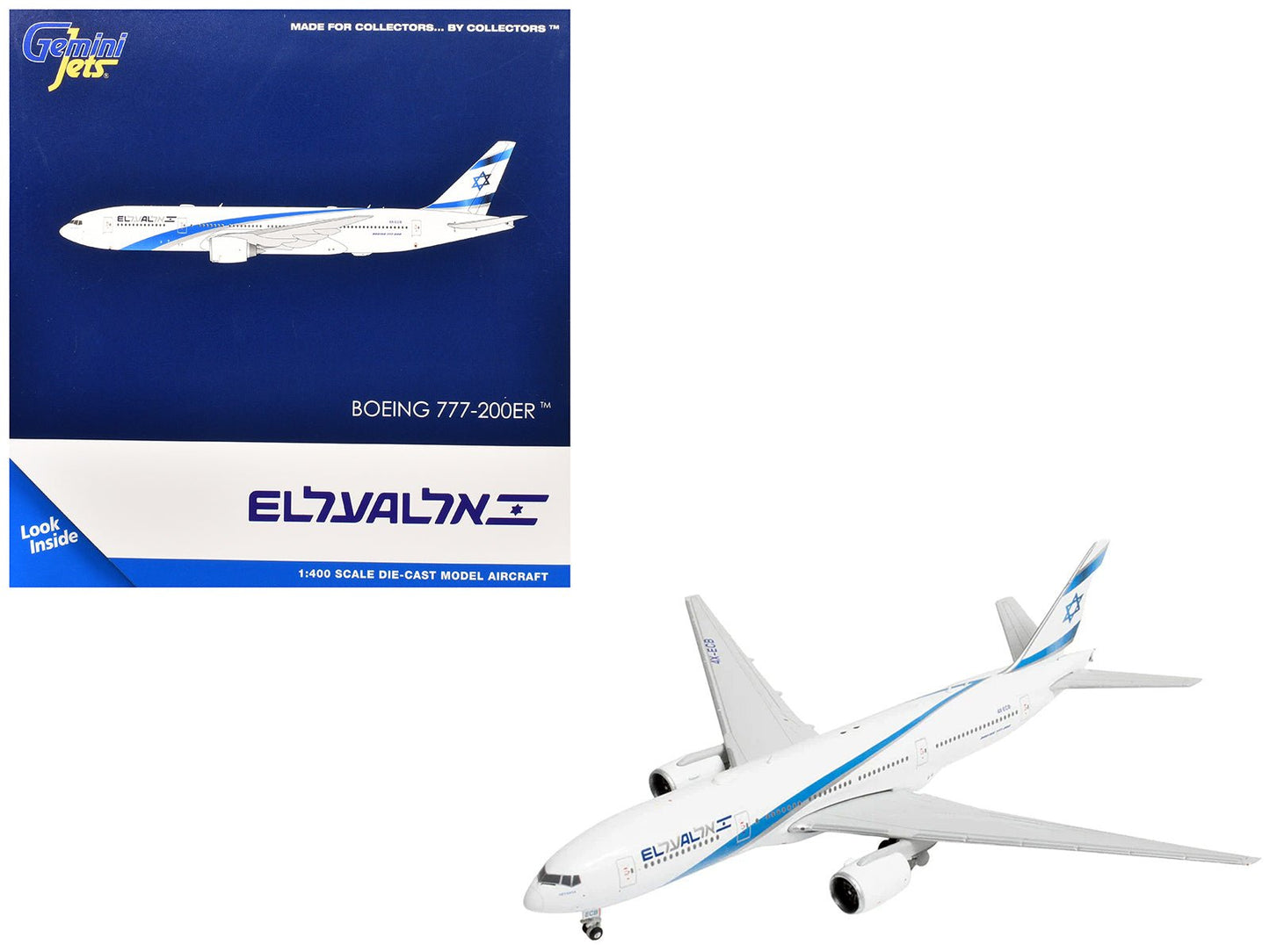 Boeing 777-200ER Commercial Aircraft "EL AL Israel Airlines" (4X-ECB) White with Blue Stripes 1/400 Diecast Model Airplane by GeminiJets  free shipping USA