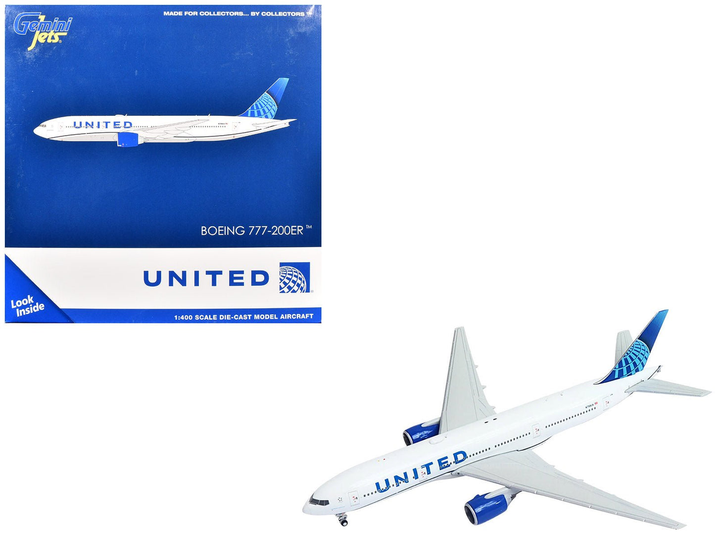 Boeing 777-200ER Commercial Aircraft "United Airlines" (N798UA) White with Blue Tail 1/400 Diecast Model Airplane by GeminiJets  free shipping USA