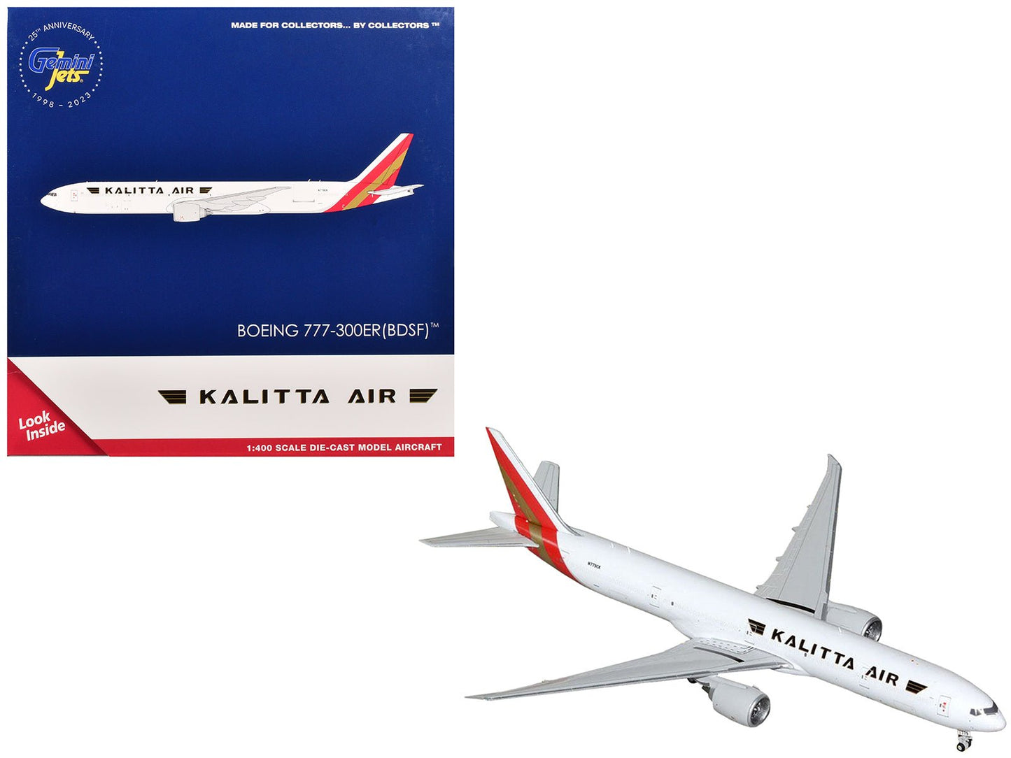 Boeing 777-300ER Commercial Aircraft "Kalitta Air" (N779CK) White with Red Tail 1/400 Diecast Model Airplane by GeminiJets  free shipping USA