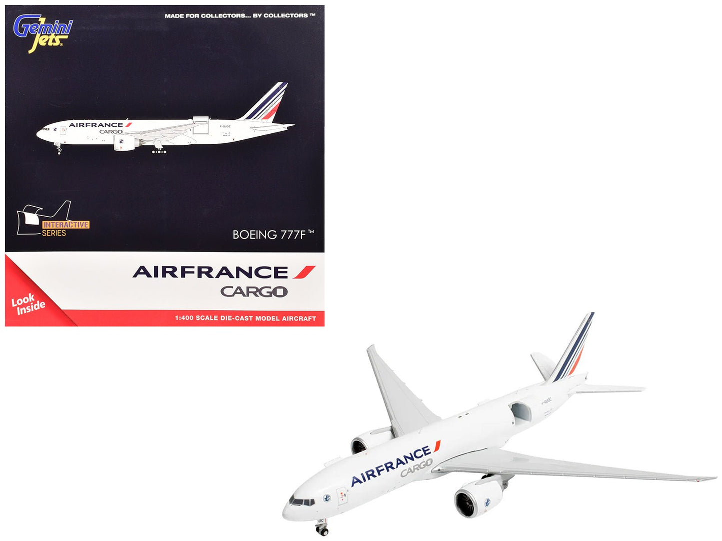 Boeing 777F Commercial Aircraft "Air France Cargo" (F-GUOC) White with Red and Blue Striped Tail "Interactive Series" 1/400 Diecast Model Airplane by GeminiJets  free shipping USA