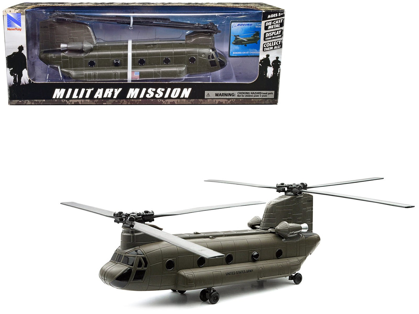 Boeing CH-47 Chinook Aircraft "United States Army" Olive Drab "Military Mission" Series 1/60 Diecast Model by New Ray  free shipping USA