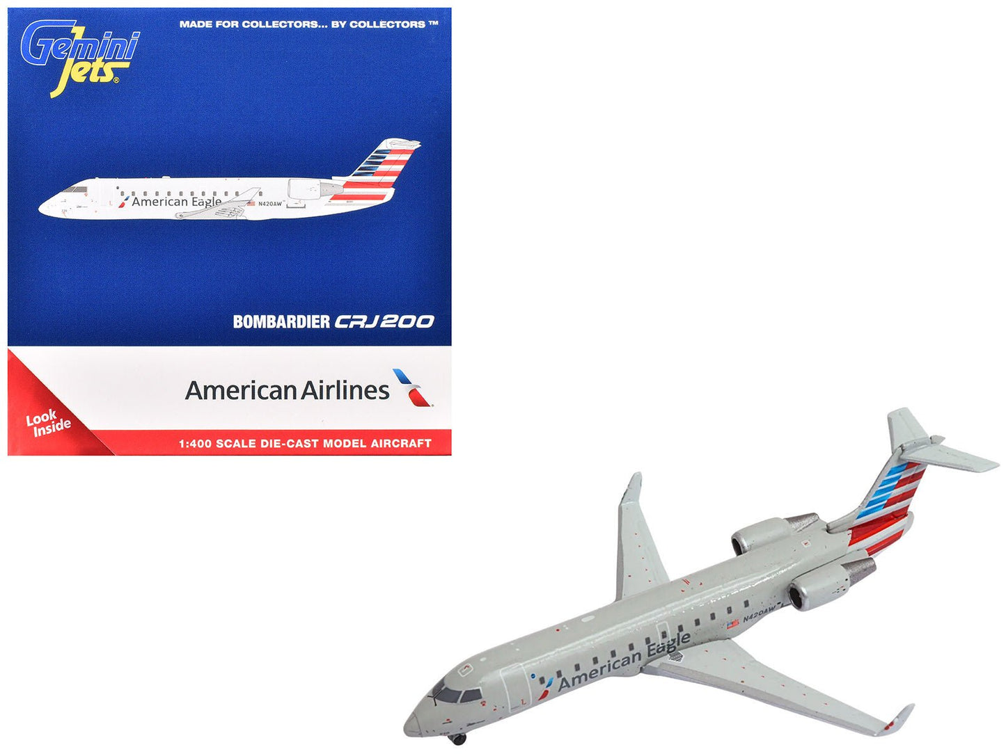 Bombardier CRJ200 Commercial Aircraft "American Eagle - Air Wisconsin" (N420AW) Gray with Red and Blue Tail 1/400 Diecast Model Airplane by GeminiJets  free shipping USA