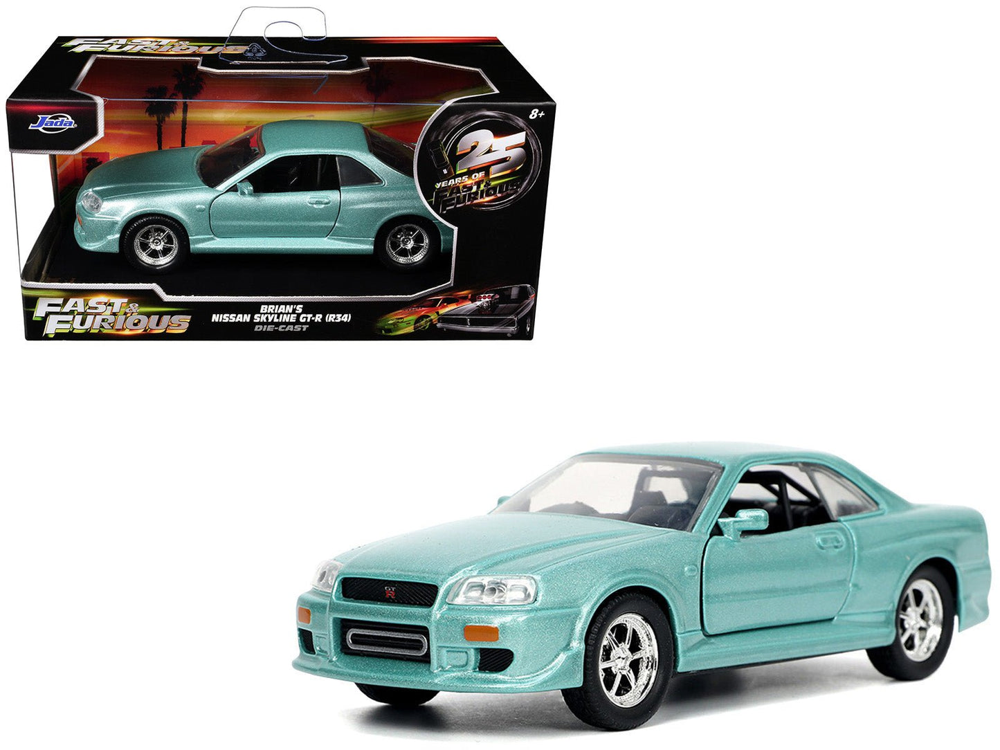 Brian's Nissan Skyline GT-R (BNR34) RHD (Right Hand Drive) Turquoise Metallic "Fast & Furious" Movie 1/32 Diecast Model Car by Jada  free shipping USA