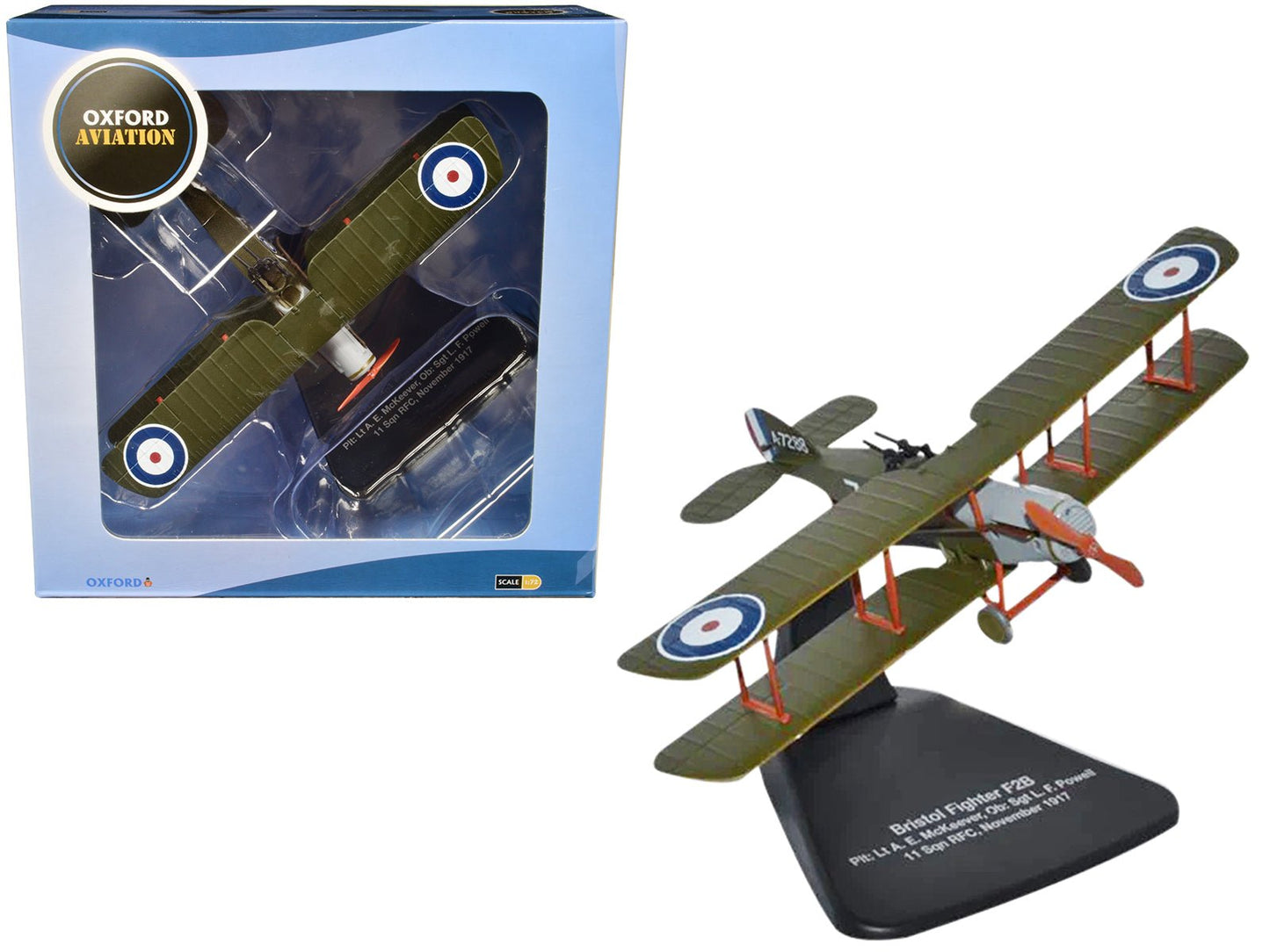 Bristol F2B Fighter Plane "Plt: Lt A.E. McKeever Ob: Sgt L.F. Powell" 11 Squadron RFC (November 1917) "Oxford Aviation" Series 1/72 Diecast Model Airplane by Oxford Diecast  free shipping USA
