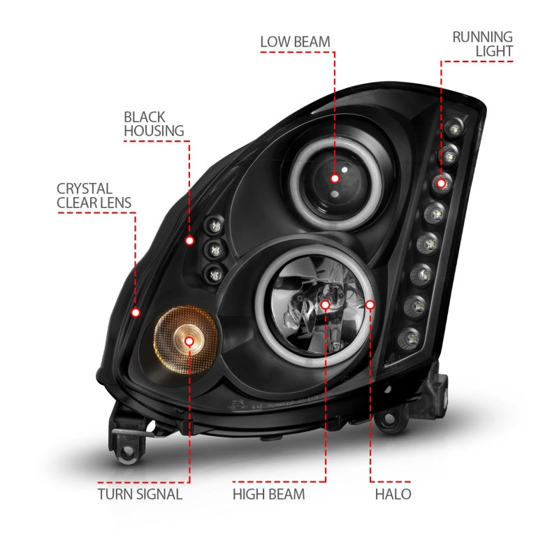 Anzo 2003-2007 Infiniti G35 Projector Headlights w/ Halo Black (CCFL) (HID