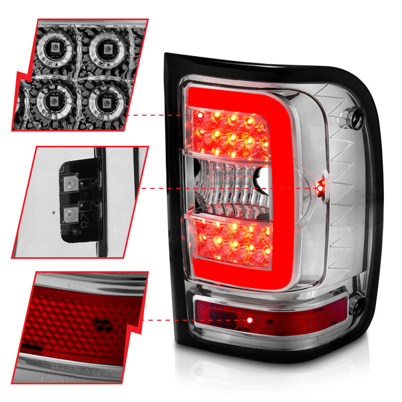 ANZO 2001-2011 Ford  Ranger LED Tail Lights w/ Light Bar Chrome Housing Clear Lens 311392