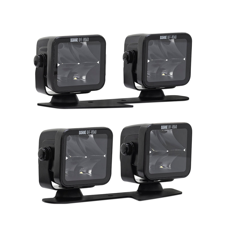 Borne Off-Road 21+ Bronco Light Pods 4pc Ditch 3x3 Flood Upfit BNLT-BR-21-DT4FU