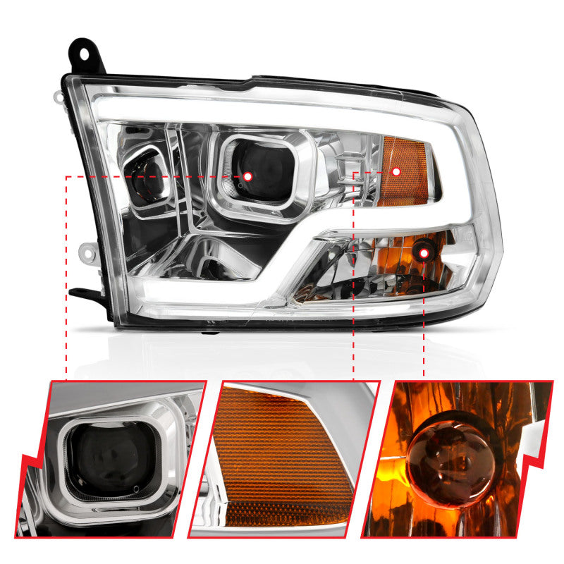Anzo Dodge Ram 09-18 Projector Plank Style Headlight w/ Halo Chrome Clear A