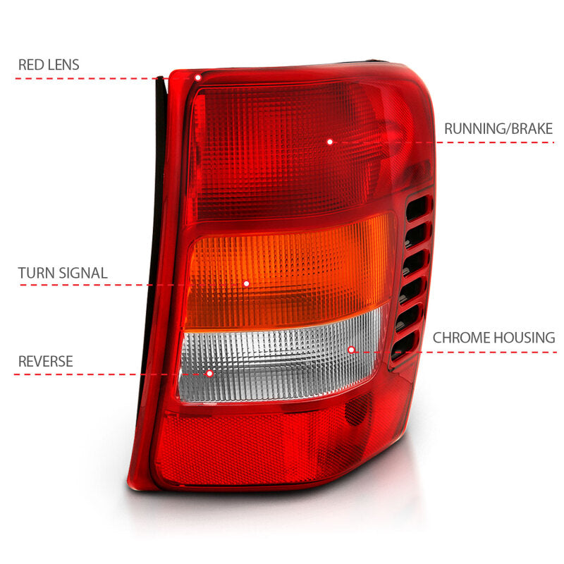 ANZO 1999-2004 Jeep Grand Cherokee Taillight Red/Clear Lens (OE Replacement) 311308