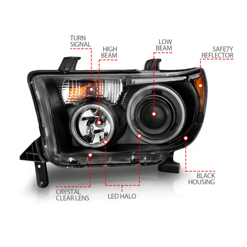Anzo 2007-2013 Toyota Tundra Projector Headlights w/ Halo Black (CCFL)