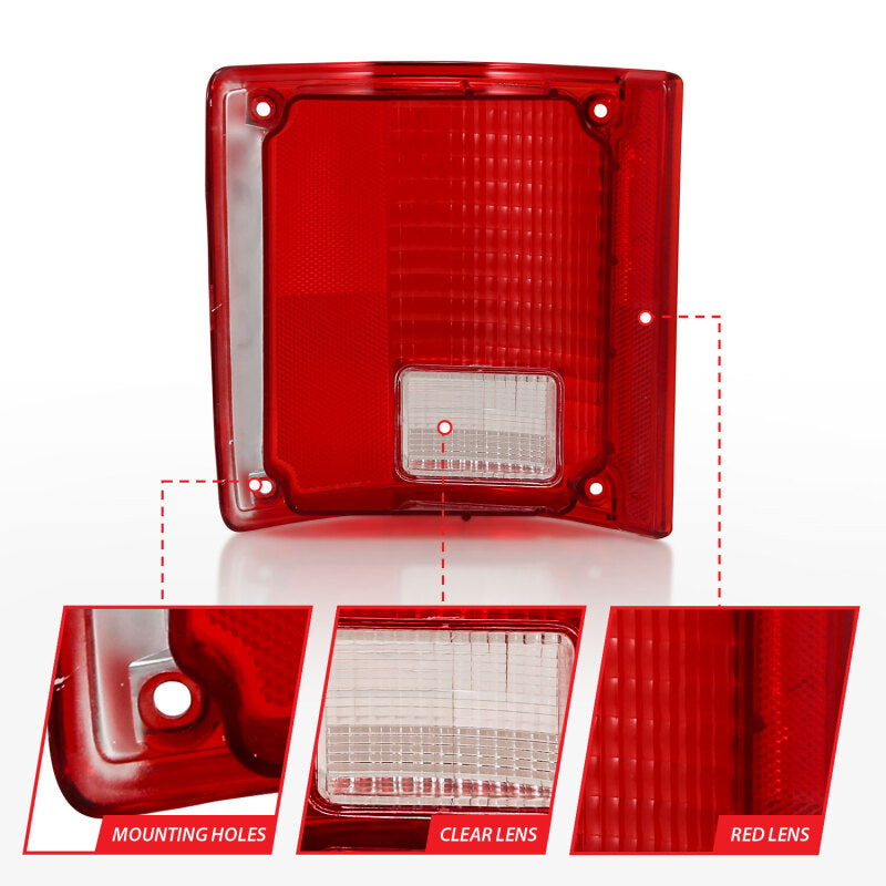 ANZO 1978-1991 Chevy Blazer Taillight Red/Clear Lens w/o Chrome Trim Fleetside (OE Replacement) 311317