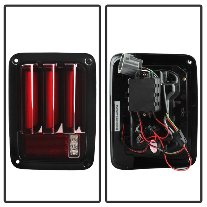 Spyder 07-16 Jeep Wrangler Version 2 Light Bar LED Tail Lights - Red Clear (ALT-YD-JWA07V2-LBLED-RC) 5084798