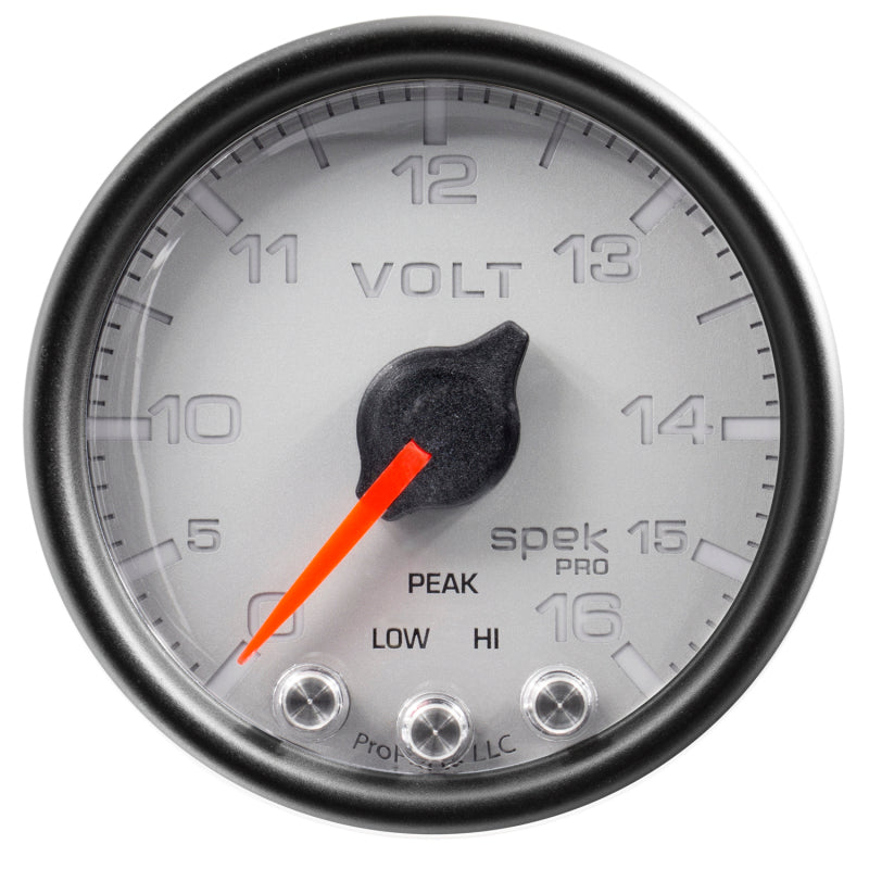 AutoMeter Gauge Voltmeter 2-1/16in. 16V Stepper Motor W/Peak & Warn Slvr/Blk Spek-Pro P34422