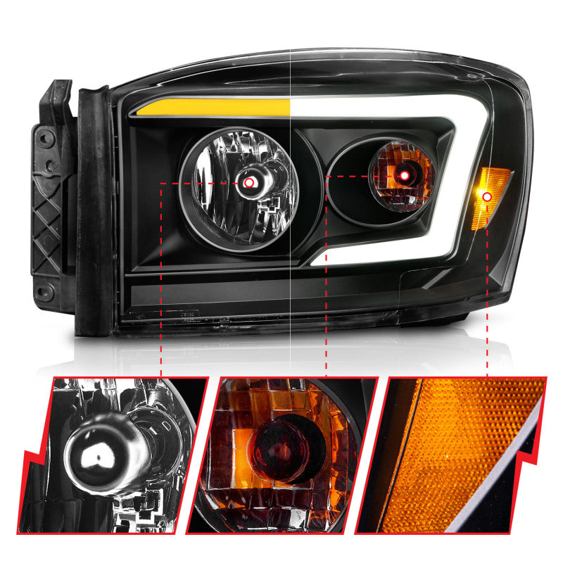 Anzo 06-09 Dodge RAM 1500/2500/3500 Headlights Black Housing/Clear Lens (w/Switchback Light Bars) 111526