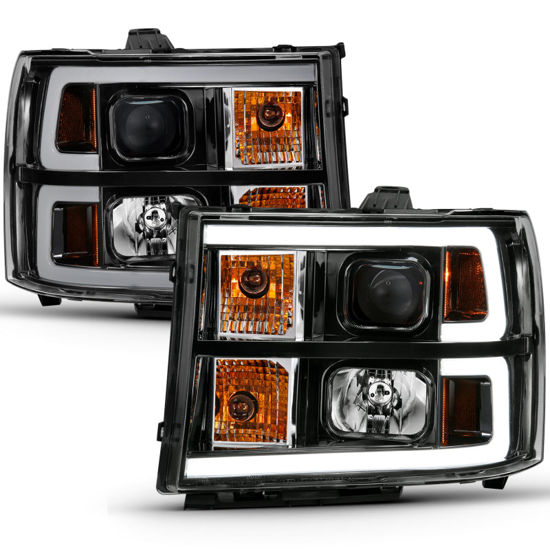 ANZO 2007-2013 Gmc Sierra 1500 Projector Headlight Plank Style Black w/ Clear Lens Amber 111482