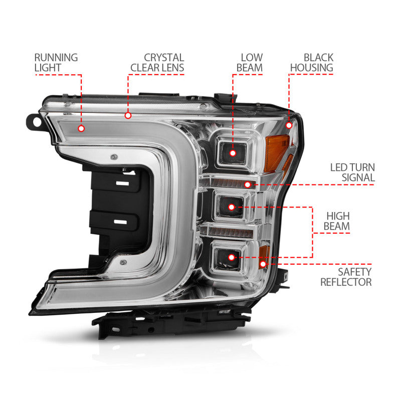 Anzo 18-20 Ford F-150 Full Led Projector Light Bar Style Headlights - Chrome Amber 111521
