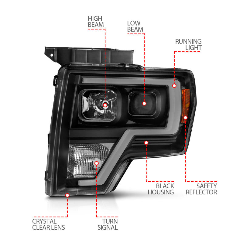 ANZO 2009-2014 Ford F-150 Projector Light Bar H.L Black Amber 111443