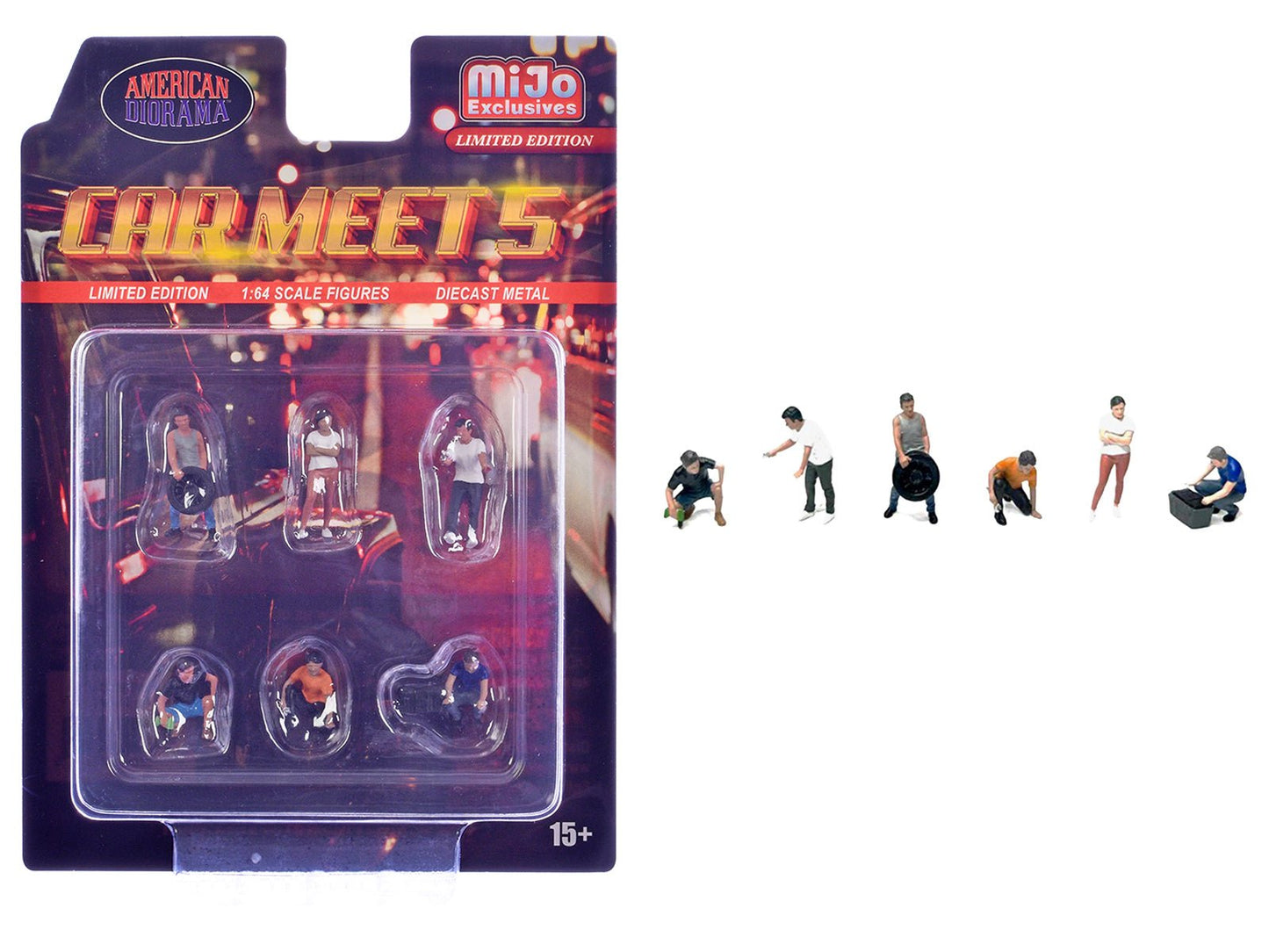 "Car Meet 5" 6 piece Diecast Figure Set Limited Edition for 1/64 Scale Models by American Diorama  free shipping USA