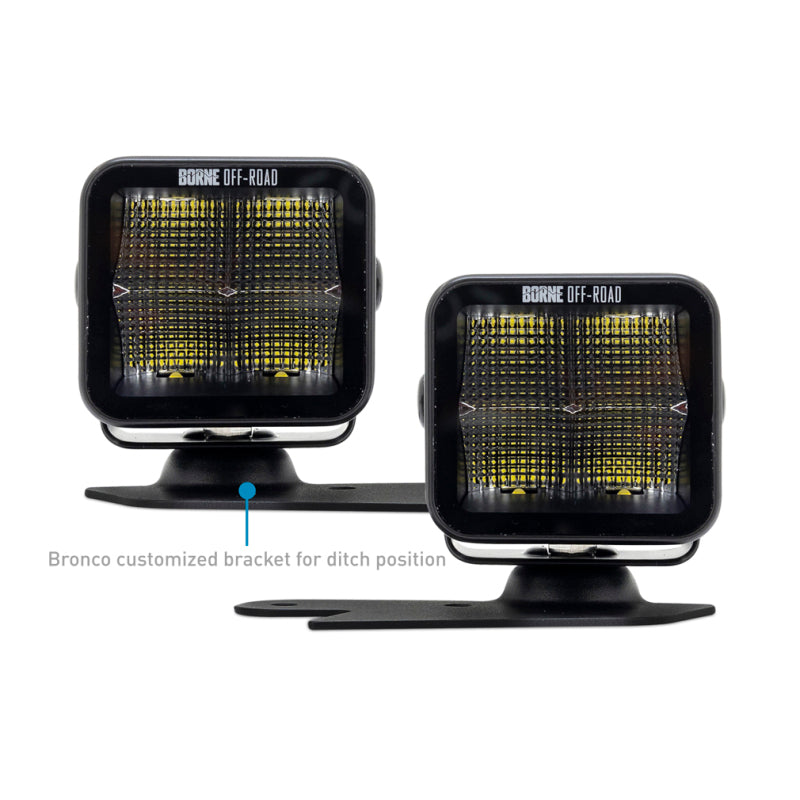 Borne Off-Road 21+ Bronco Light Pods 2pc Ditch 3x3 Flood BNLT-BR-21-DT2F